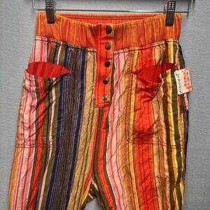 FP Movement Women XS Striped Harem Pants Drop Crotch Orange Multi NWT